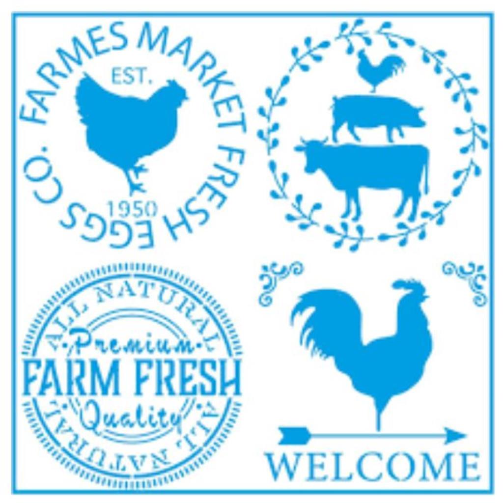 Stencil Art Quadrado - Selos Farm weicome - 20x20