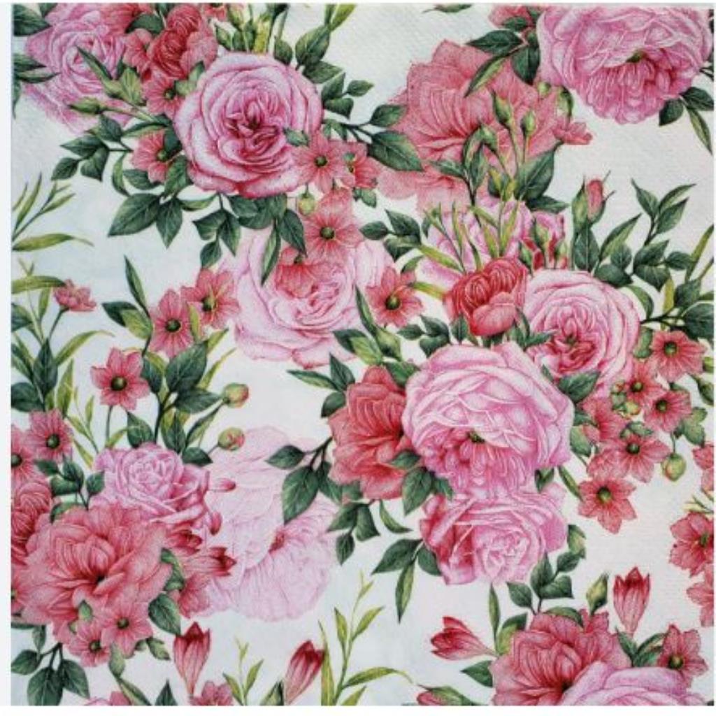 Guardanapo decoupage 33 x 33 "Flor rosa" com 2 peças
