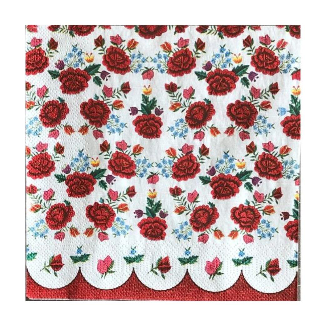 Guardanapo decoupage 33 x 33 Roses Embroidery Pattern com 2 peças