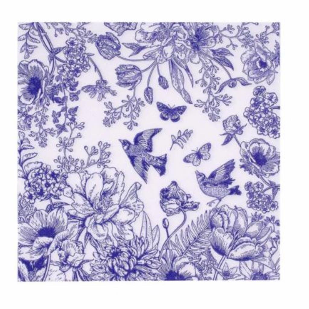 Guardanapo decoupage 33 x 33 Flores filete azul e passarinho com 2 peças