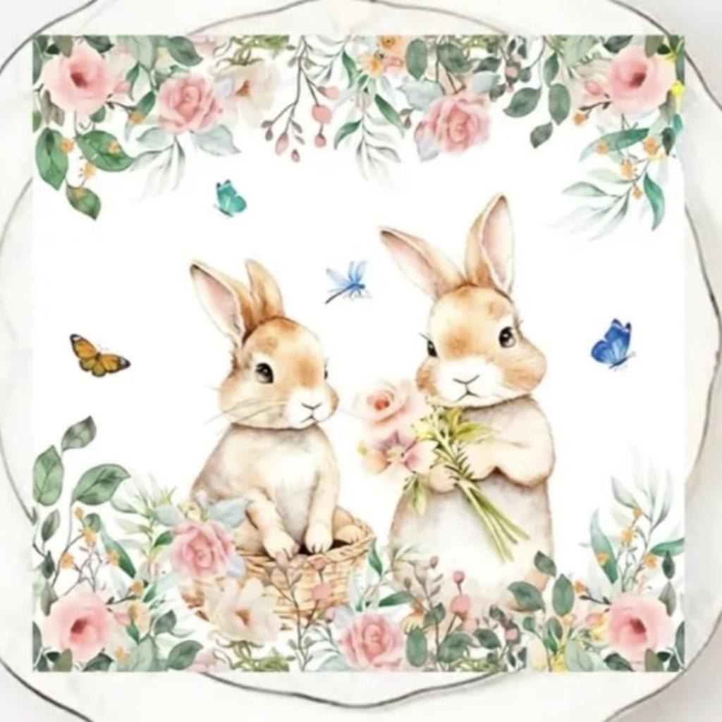 Guardanapo decoupage 33 x 33 Coelhos com 2 peças