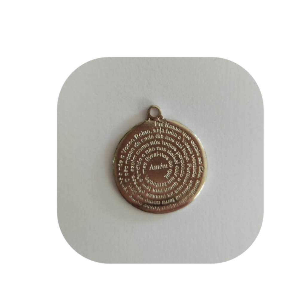 Pingente Medalha Pai Nosso Prata 25mm