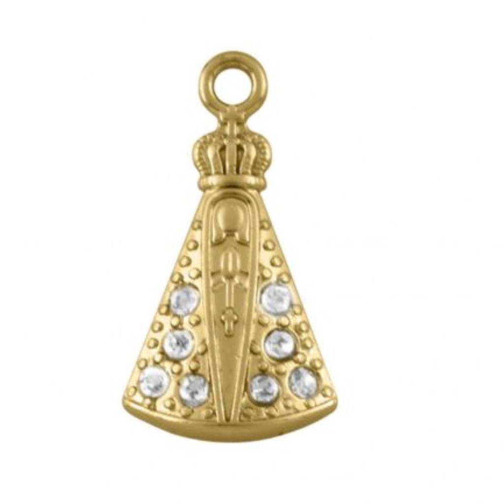 Pingente Nossa Senhora Ouro com Strass 22mm