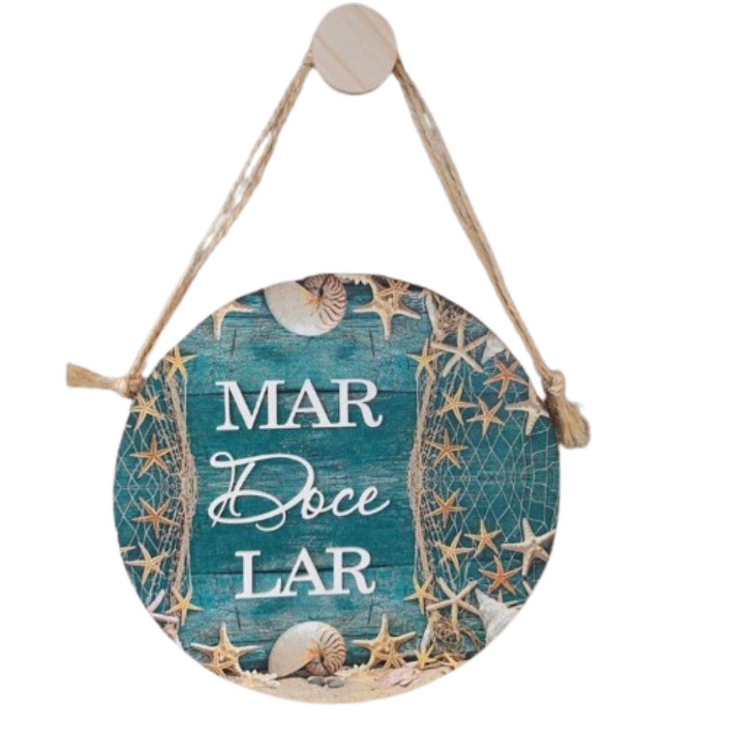 Placa Mar Doce Lar de madeira tema praia 30cm