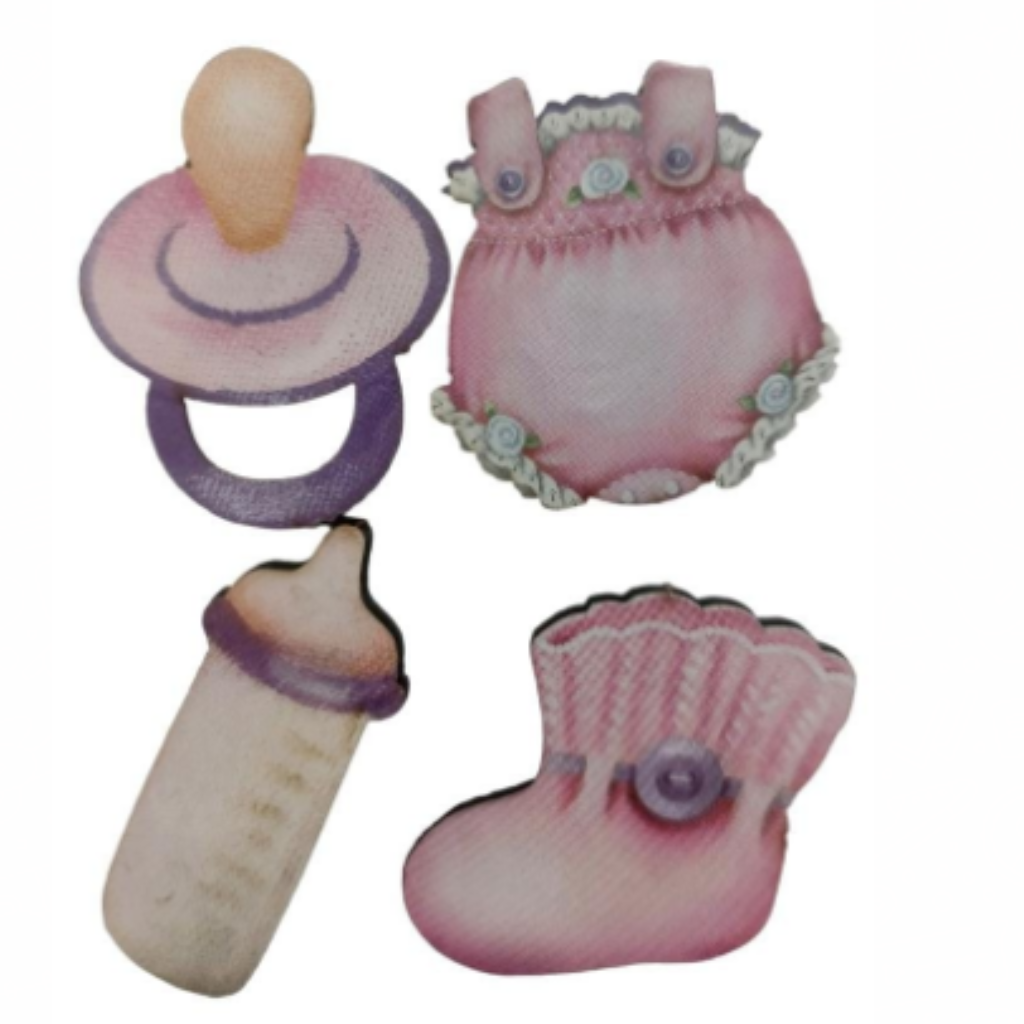Aplique em Papel e MDF - Kit Bebe Rosa