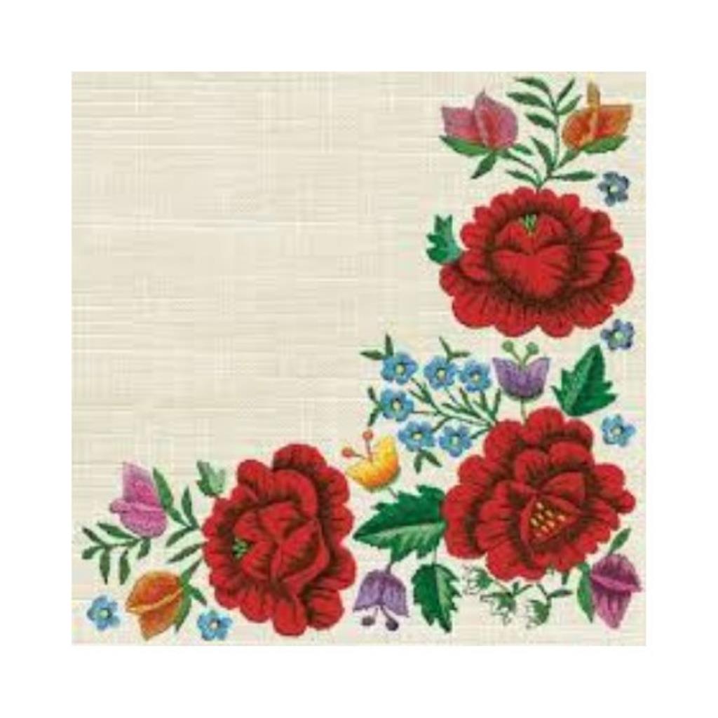 Guardanapo decoupage 33 x 33 Papoulas Bordadas  com 2 peças