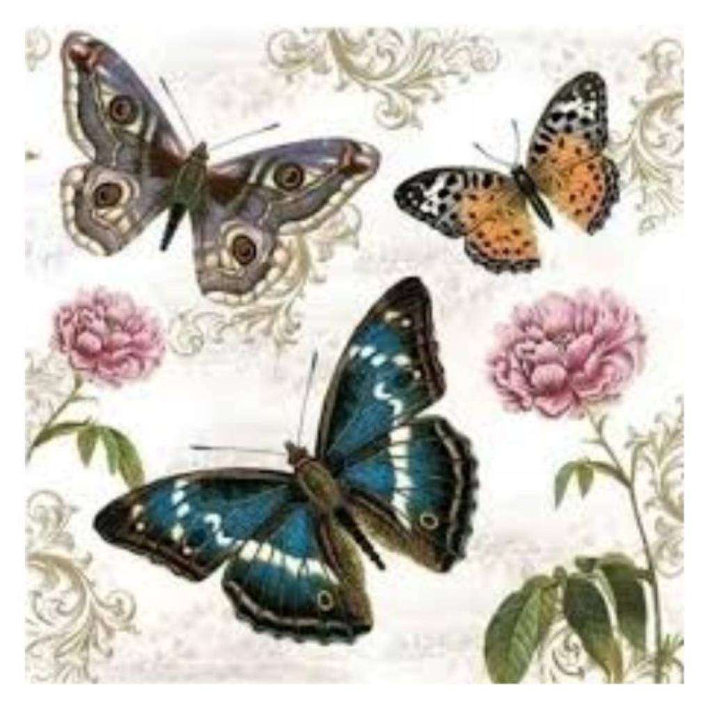 Guardanapo decoupage 33 x 33 Borboletas e Flores  com 2 peças
