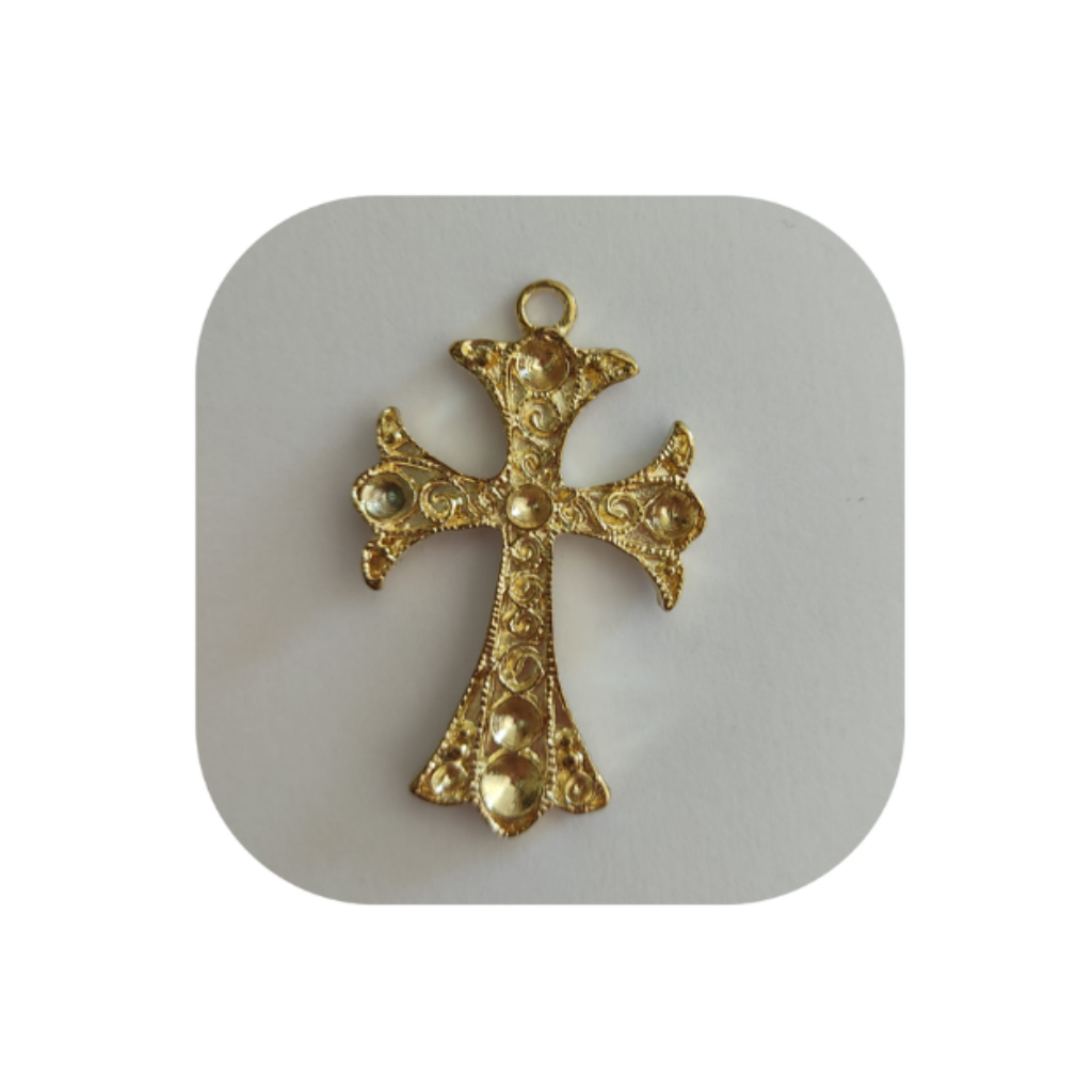 Pingente Cruz sem strass Ouro 48x31mm