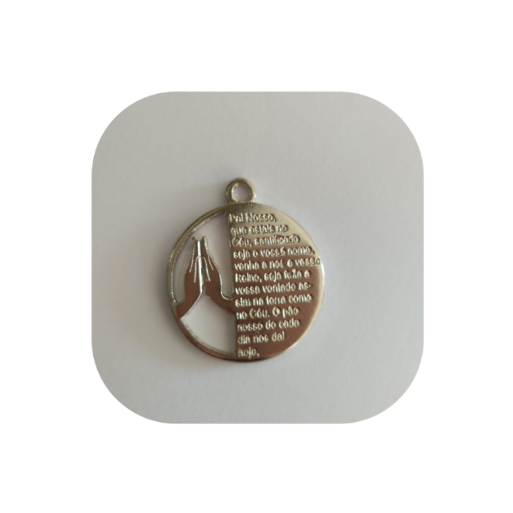 Pingente Medalha Pai Nosso Prata 30mm