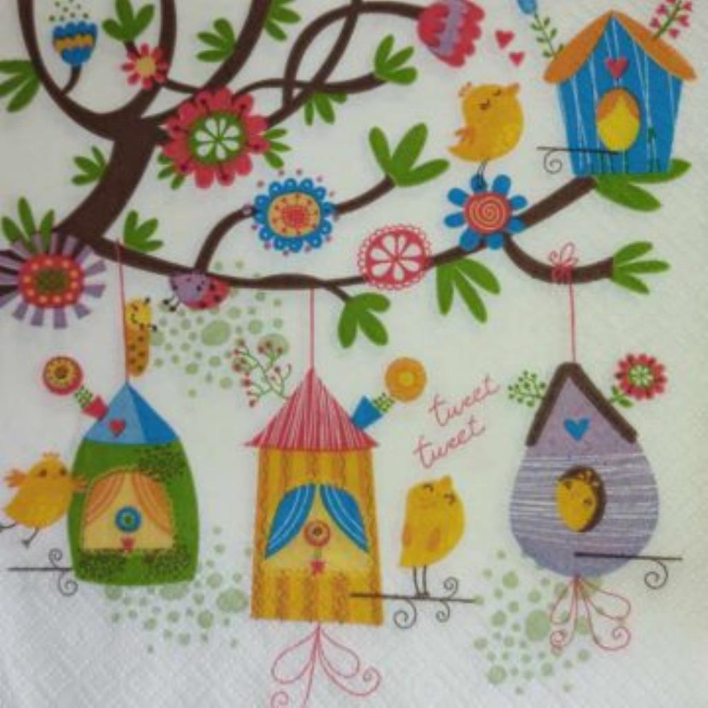 Guardanapo decoupage 33 x 33 " Passarinhos " com 2 peças