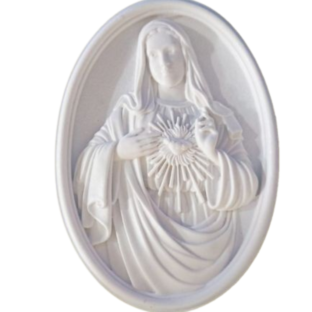 Aplique Sagrado Coração de Maria na placa 11,5x8,5cm Resina