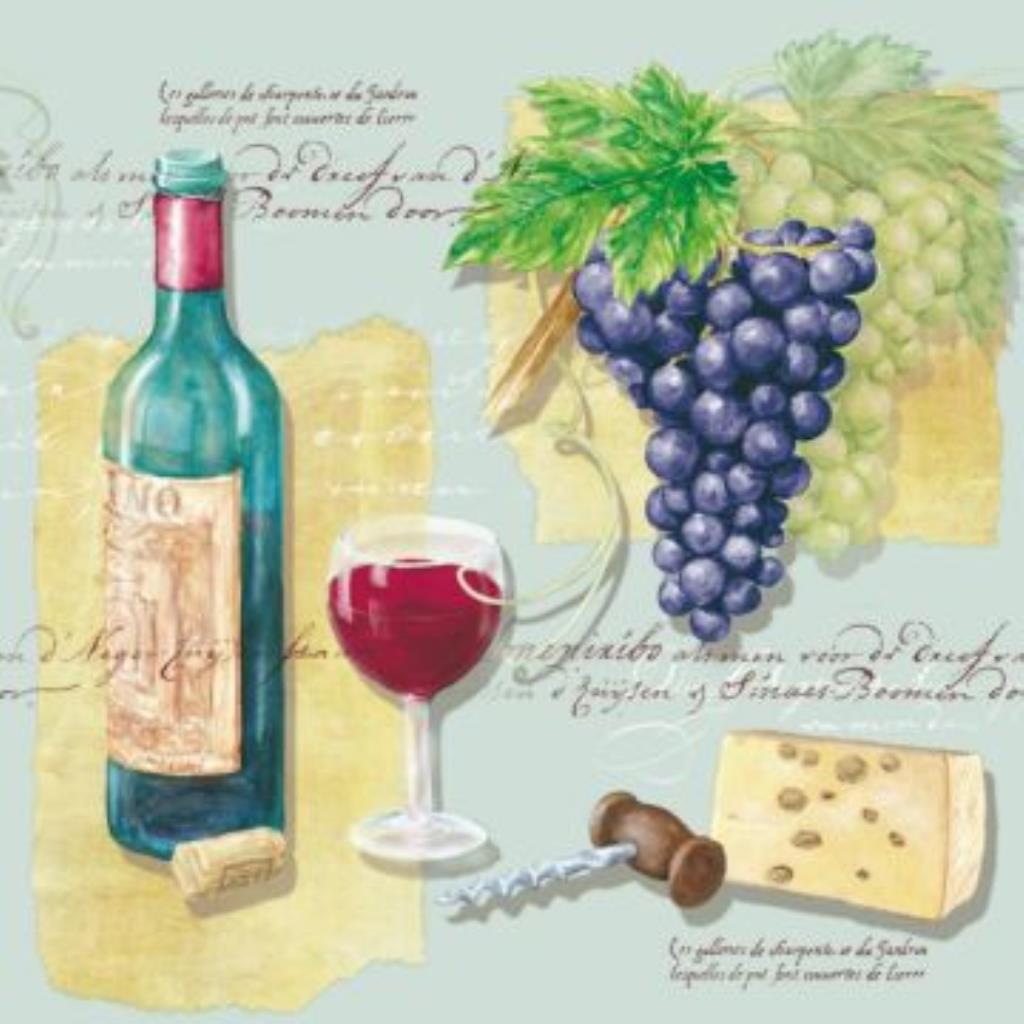 Guardanapo decoupage 33 x 33 " vinho e queijo" com 2 peças