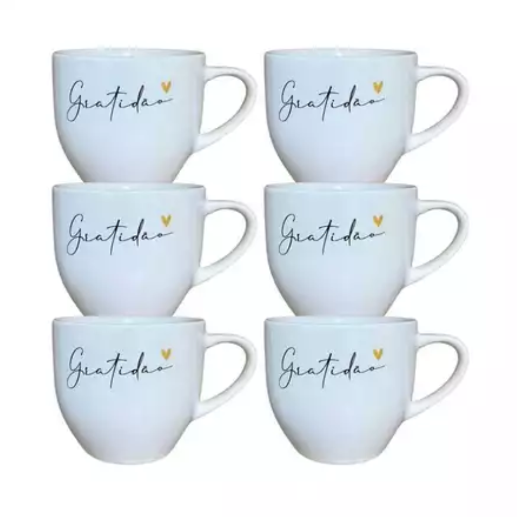 Caneca Branca Gratidao Porcelana 170ml