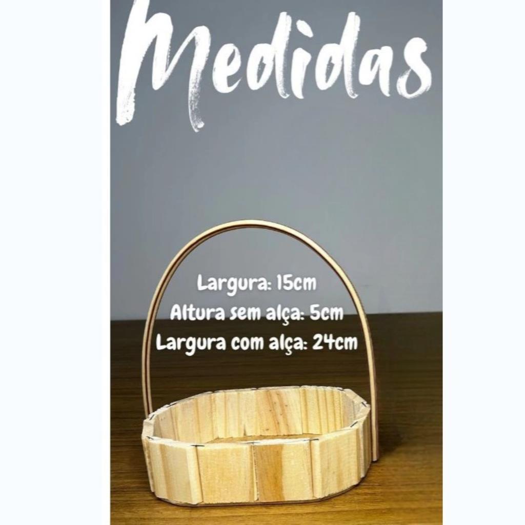 Cesta Oval de Madeira 15cm Alca de Fibra