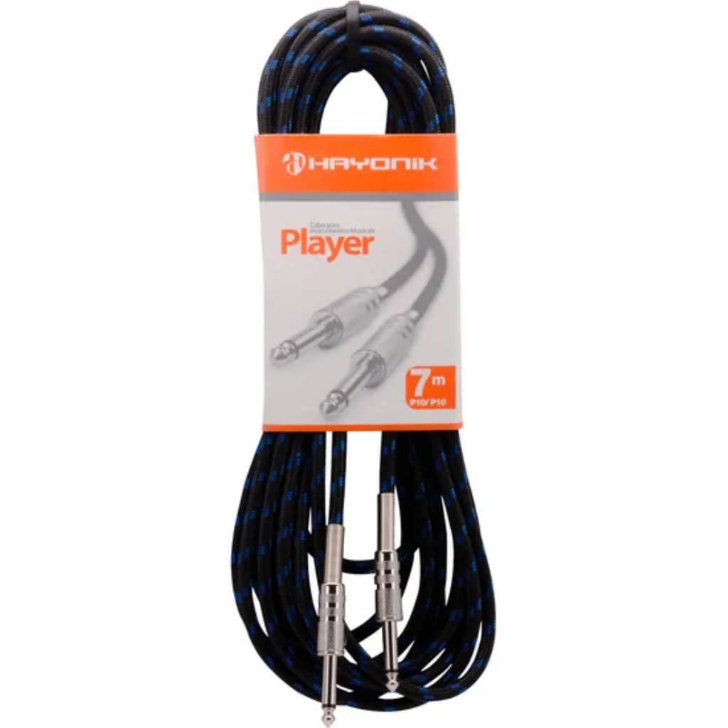 Cabo para Instrumentos Hayonik Player P10 X P10 7m Textil Preto/Azul