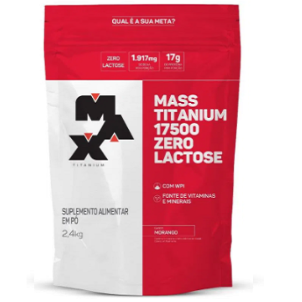MASS TITANIUM 17500 ZERO LACTOSE REFIL 2,4KG MORANGO - MAX TITANIUM