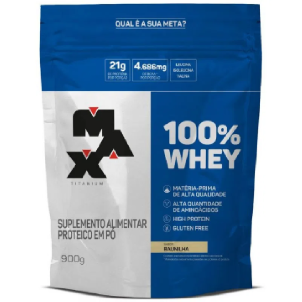 100% WHEY REFIL 900G SABOR BAUNILHA VF - MAX TITANIUM