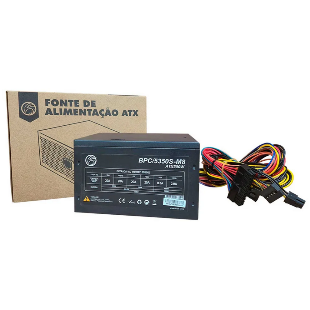 Fonte ATX 500W C/ Cabo BPC-5350S-M8 -  Brazil PC