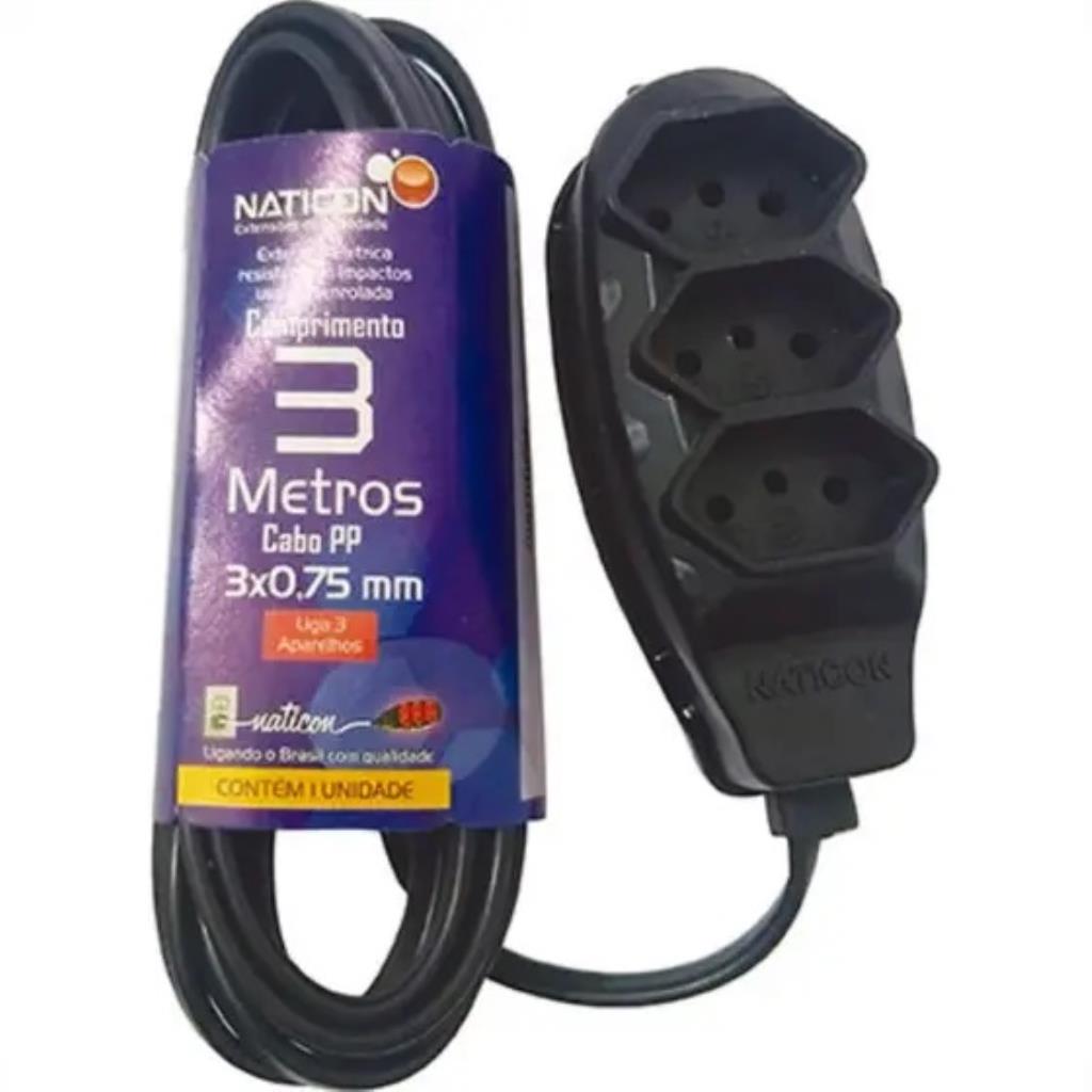 EXTENSAO NATICON PP 2P+T 3X0,75MM 3M BR