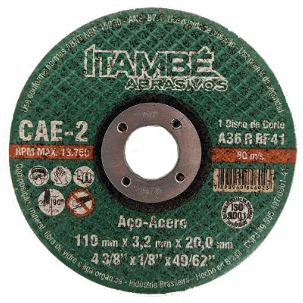 DISCO CORTE ACO ITAMBE 4.3/8"x1/8"x49/62" FURO 20MM - 2 TELAS