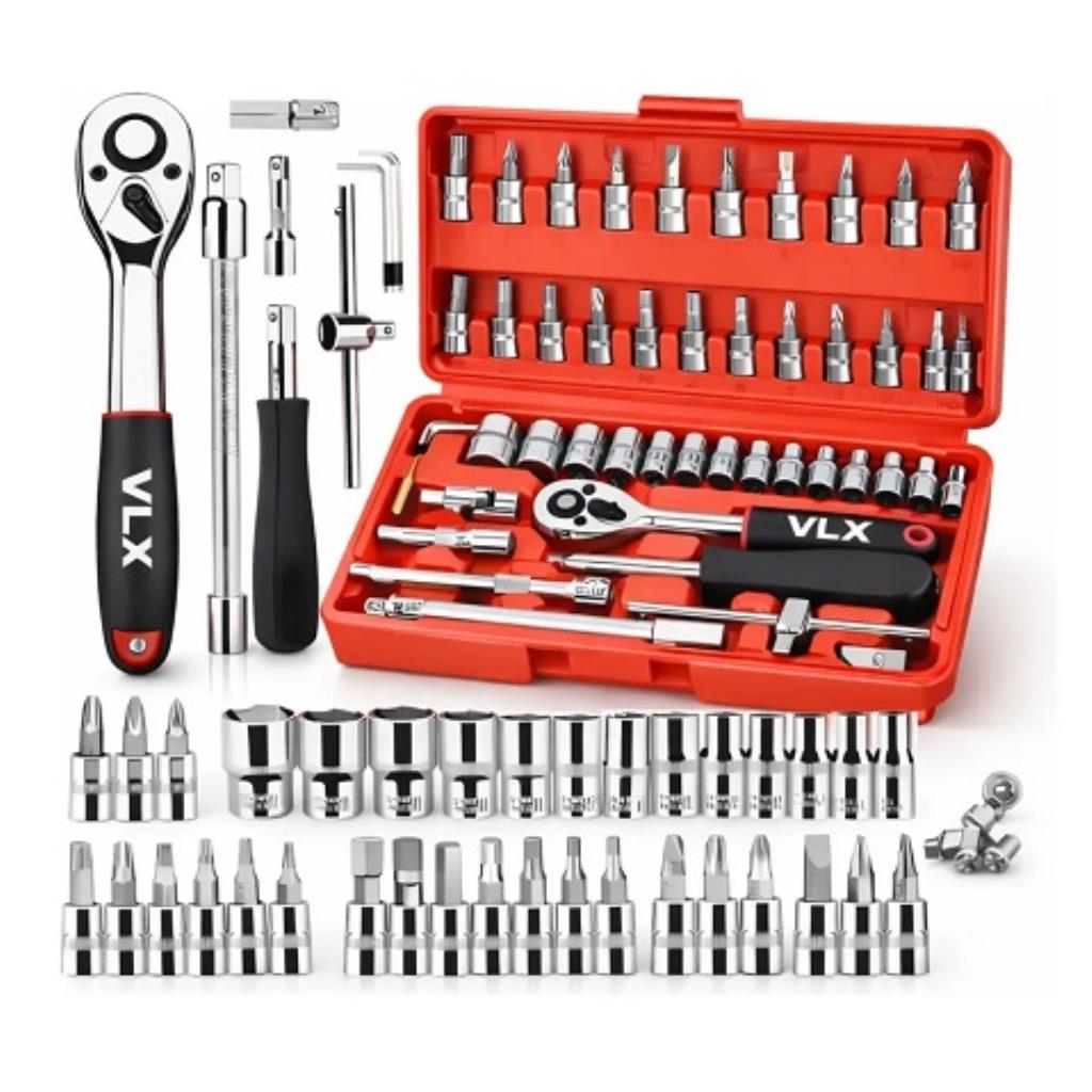 Kit Jogo De Soquete Catraca 1/4 Com 46 Peças Aço Maleta