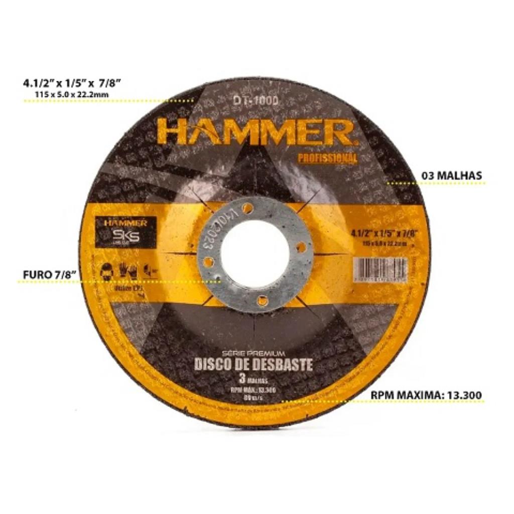 Disco Para Desbaste Corte Inox 3 Malhas hammer