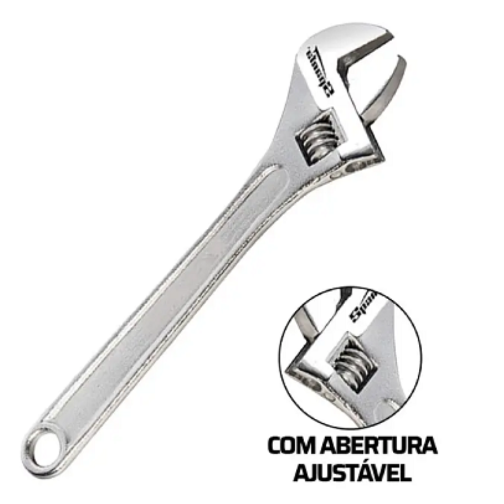 Chave Inglesa Ajustável 8" Pol 200mm Aço Crv Cromada