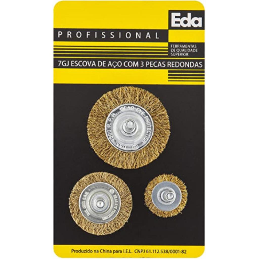 JOGO DE ESCOVAS DE AÇO ROTATIVA 3 PEÇAS EDA