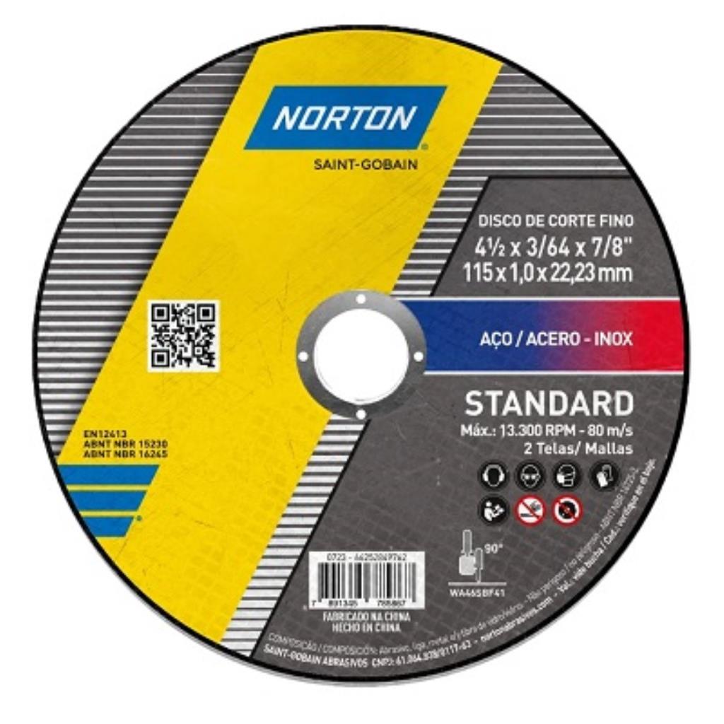 DISCO CORTE INOX 115x1,0x22,23mm NORTON