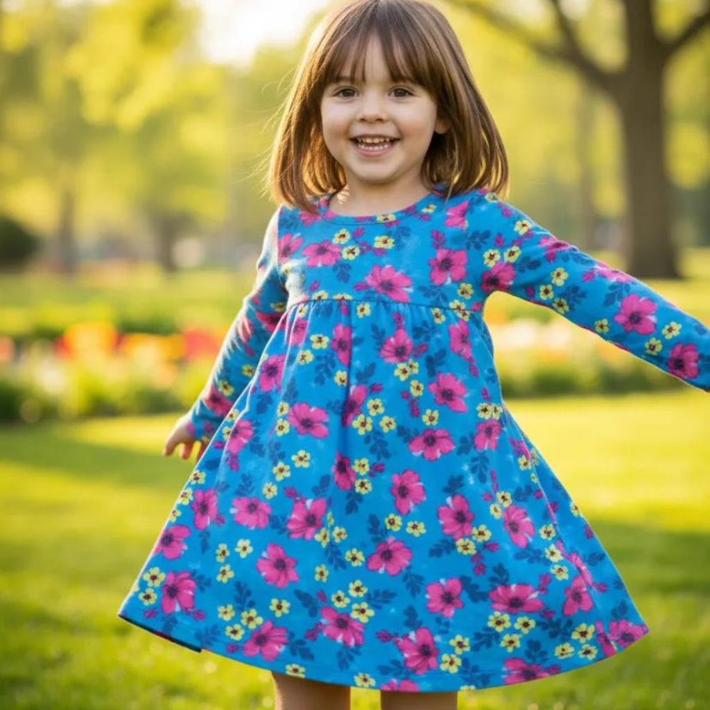 VESTIDO ALENICE MANGA LONGA FLORAL AZUL TAMANHO 3