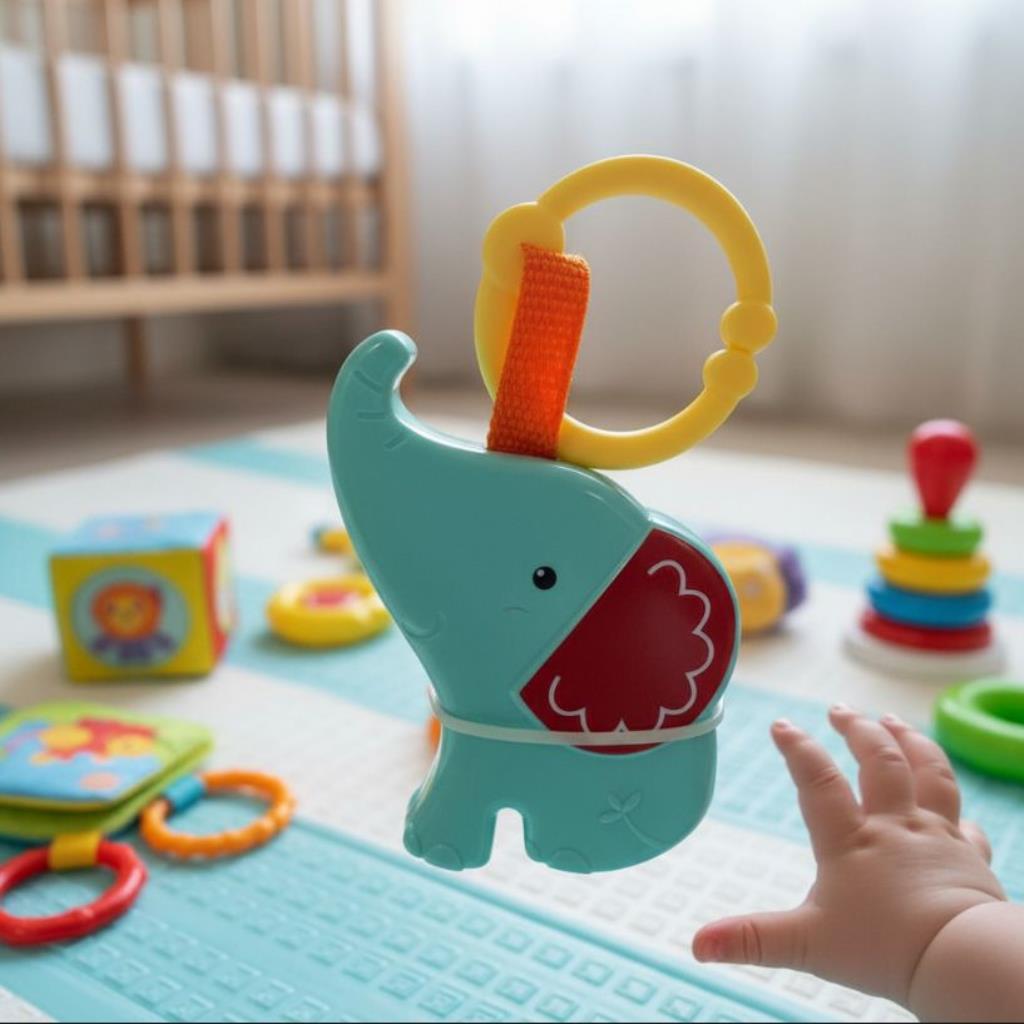 BRINQUEDO CHOCALHO DIVERTIDOS ELEFANTE + 3 MESES