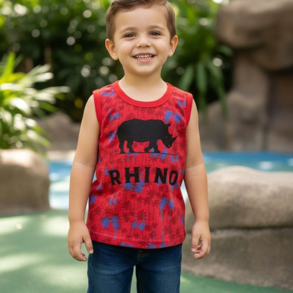 CAMISETA REGATA MASCULINA MINI MUNDO TAMANHO 2 RHINO RINOCERONTE