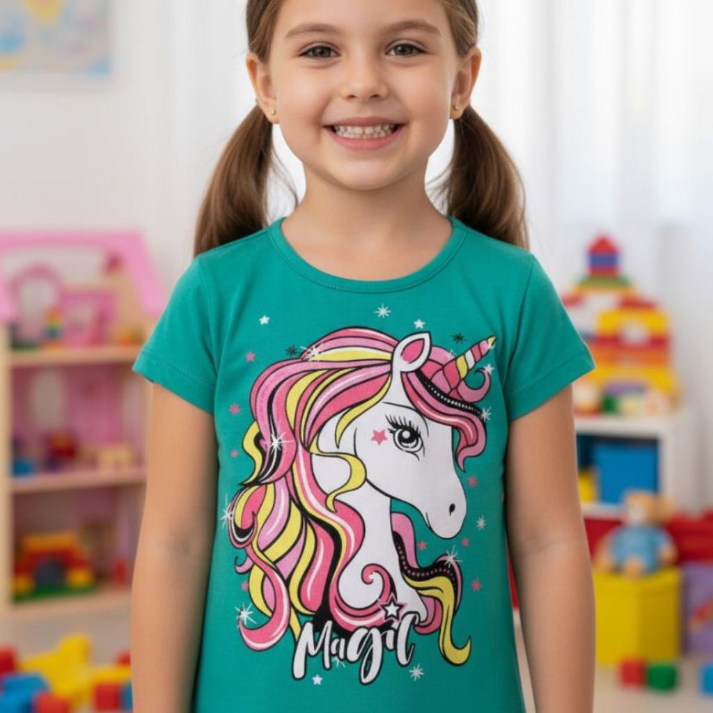 BLUSINHA INFANTIL MANGA CURTA TAMANHO 1 UNICORNIO