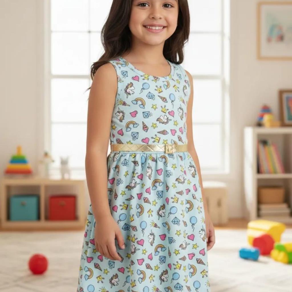 VESTIDO INFANTIL HDU UNICORNIO COM CINTO TAMANHOS 4 E 6