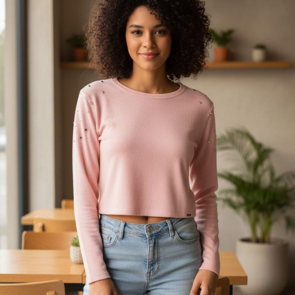 BLUSINHA DE LINHA ELIAN COM BORDADOS - TAMANHO 16