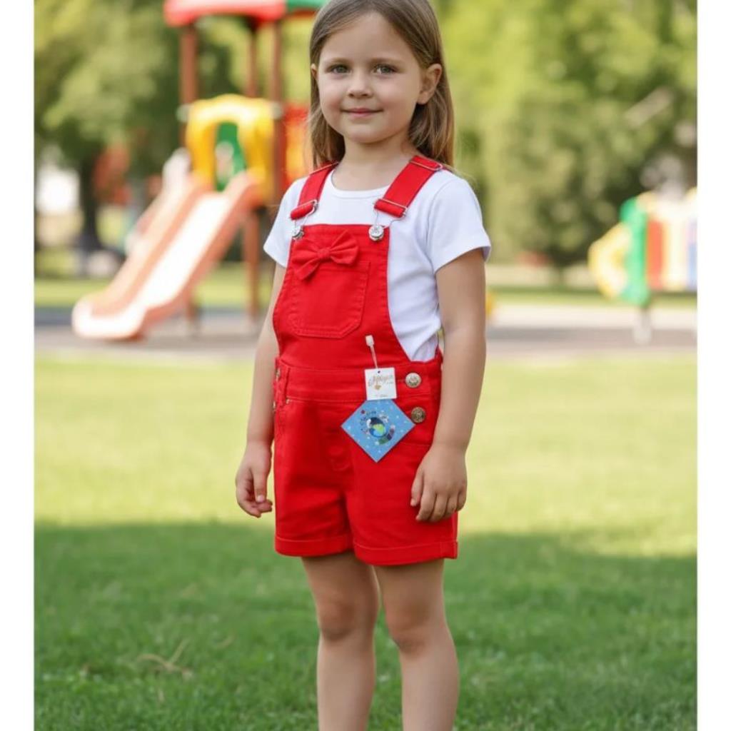 JARDINEIRA DE VERÃO FEMININA BEBÊ VERMELHA TAMANHO 2