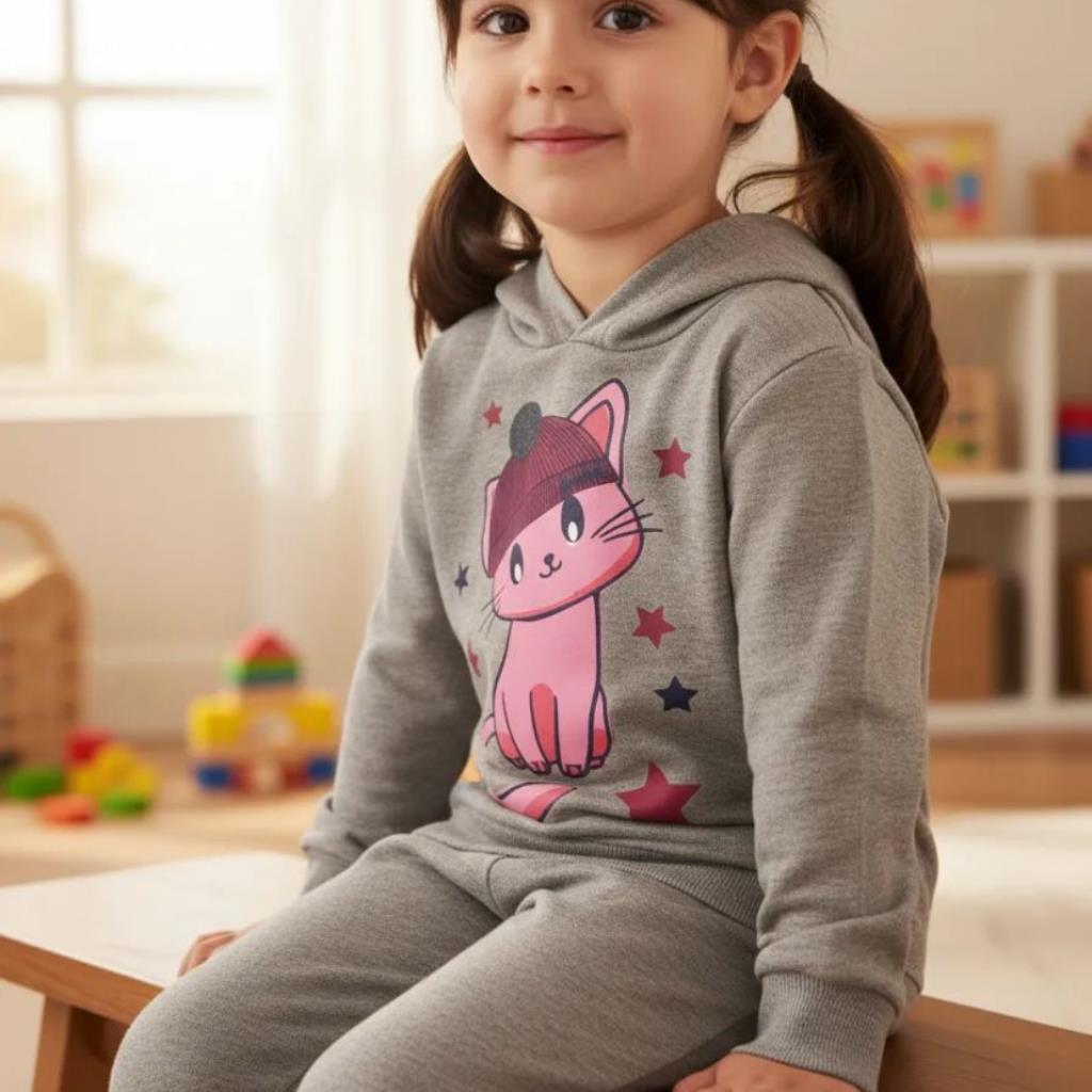 CONJUNTO INFANTIL DE MOLETOM CINZA GATINHO TAMANHO 2