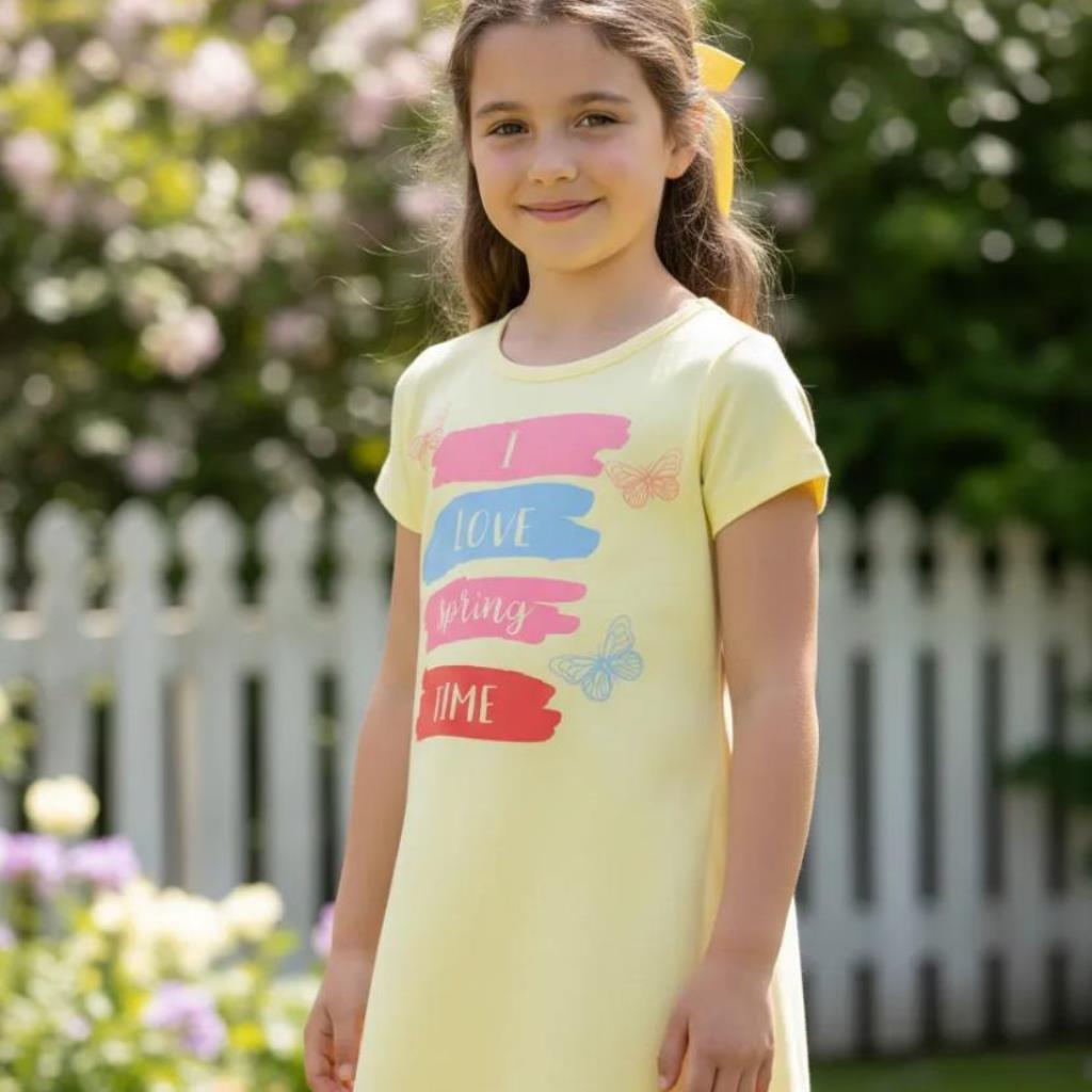VESTIDO INFANTIL COSTURA RETA BE FUN I LOVE SPRING TAMANHO 8
