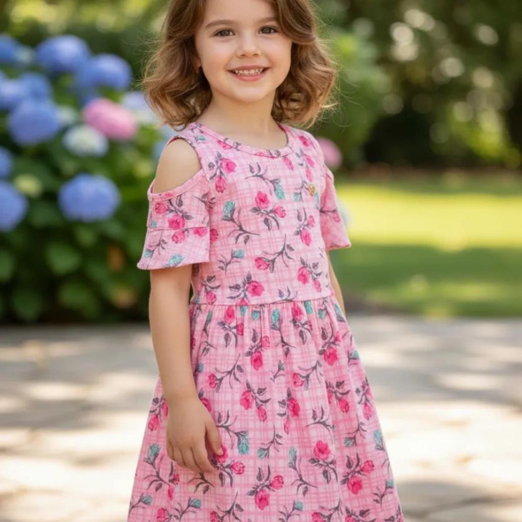 VESTIDO FLORAL COM ABERTURA NO OMBRO TAMANHO 4