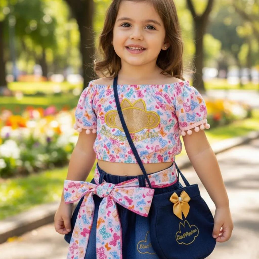 CONJUNTO INFANTIL LILICA SHORTS E BOLSINHA TAMANHO 2