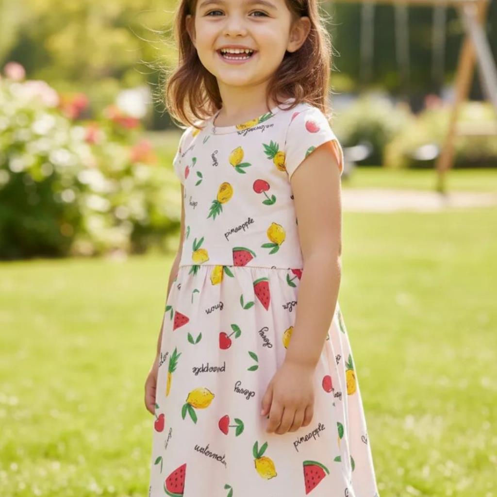 VESTIDO ESTAMPADO NINA ESTRELAS, FRUTAS, CORAÇÕES TAMANHO 4 E 8