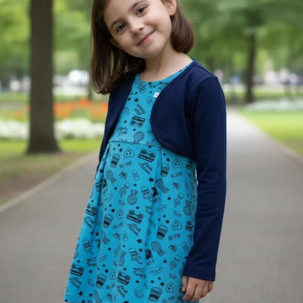 CONJUNTO VESTIDO E BLUSA BOLERO TAMANHO 4 E 6