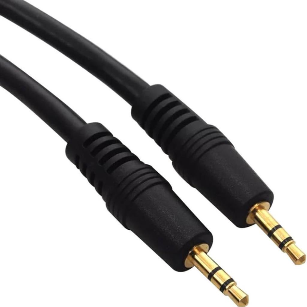 Cabo Auxiliar de Audio P2xP2 macho Estéreo 1,5m com Pontas Douradas