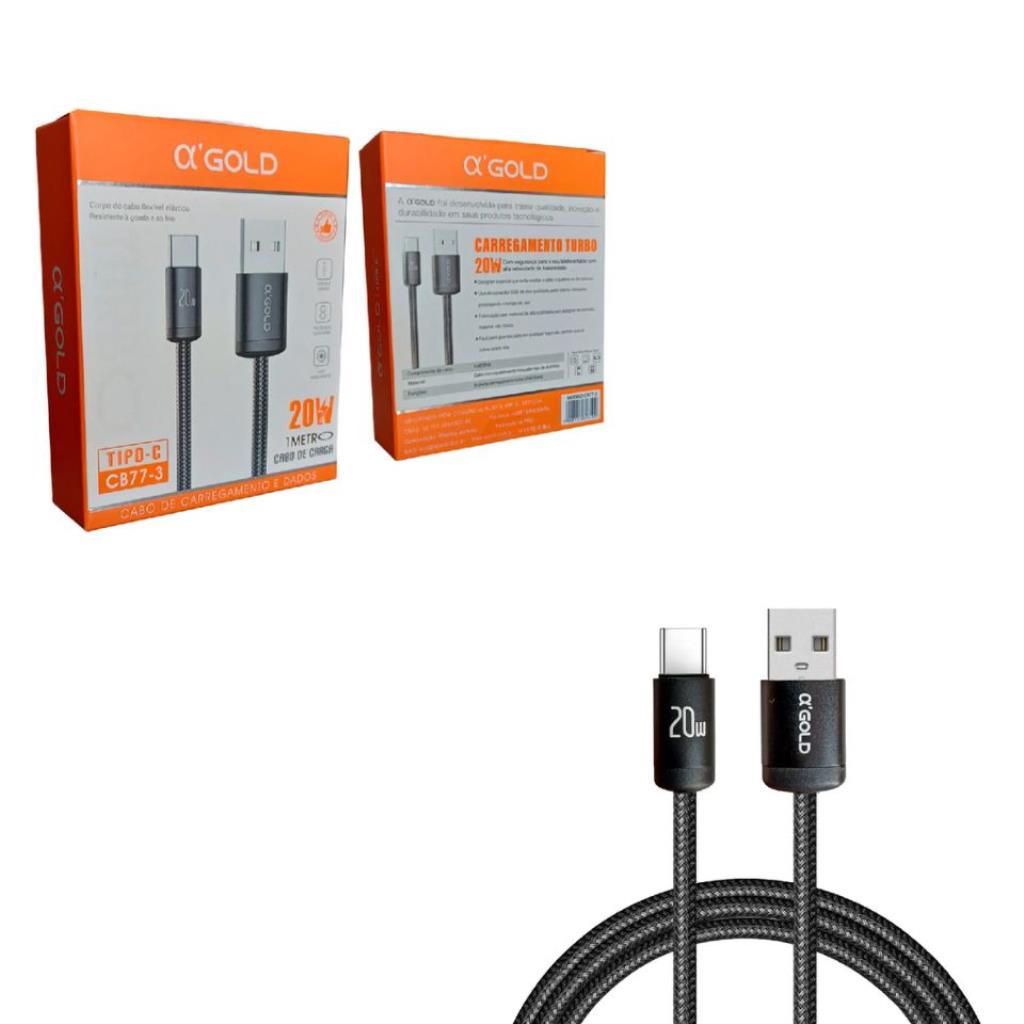 Cabo Turbo Tipo C 20W 1 Metro Carga e Dados Agold CB77-3