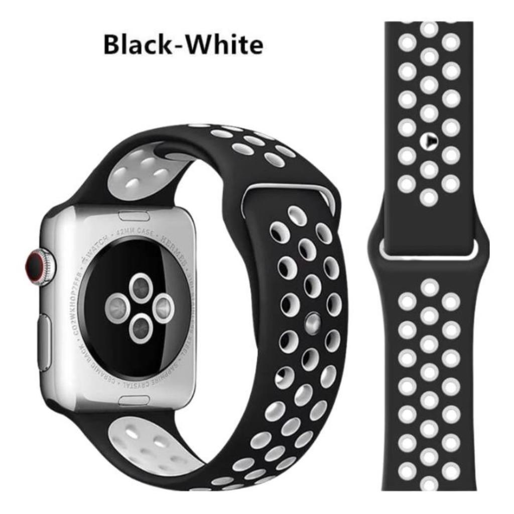 Pulseira Peining Silicone 42/44/45/49mm Preta Com Furinhos Brancos