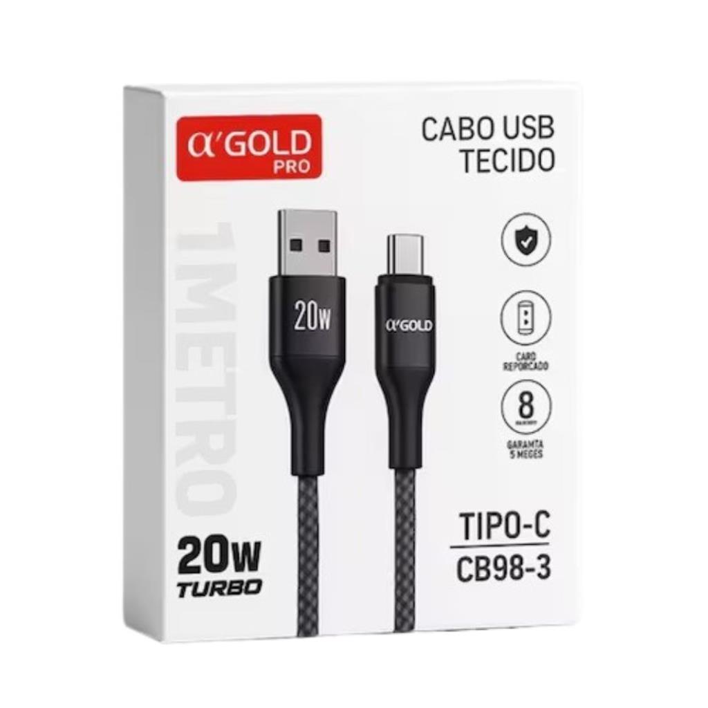 Cabo Turbo 20W USB Tecido Agold Tipo C CB98-3