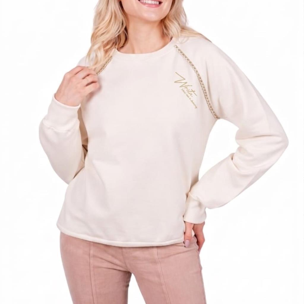 Blusa Moletom Fem Off White Tam G Silk Sport