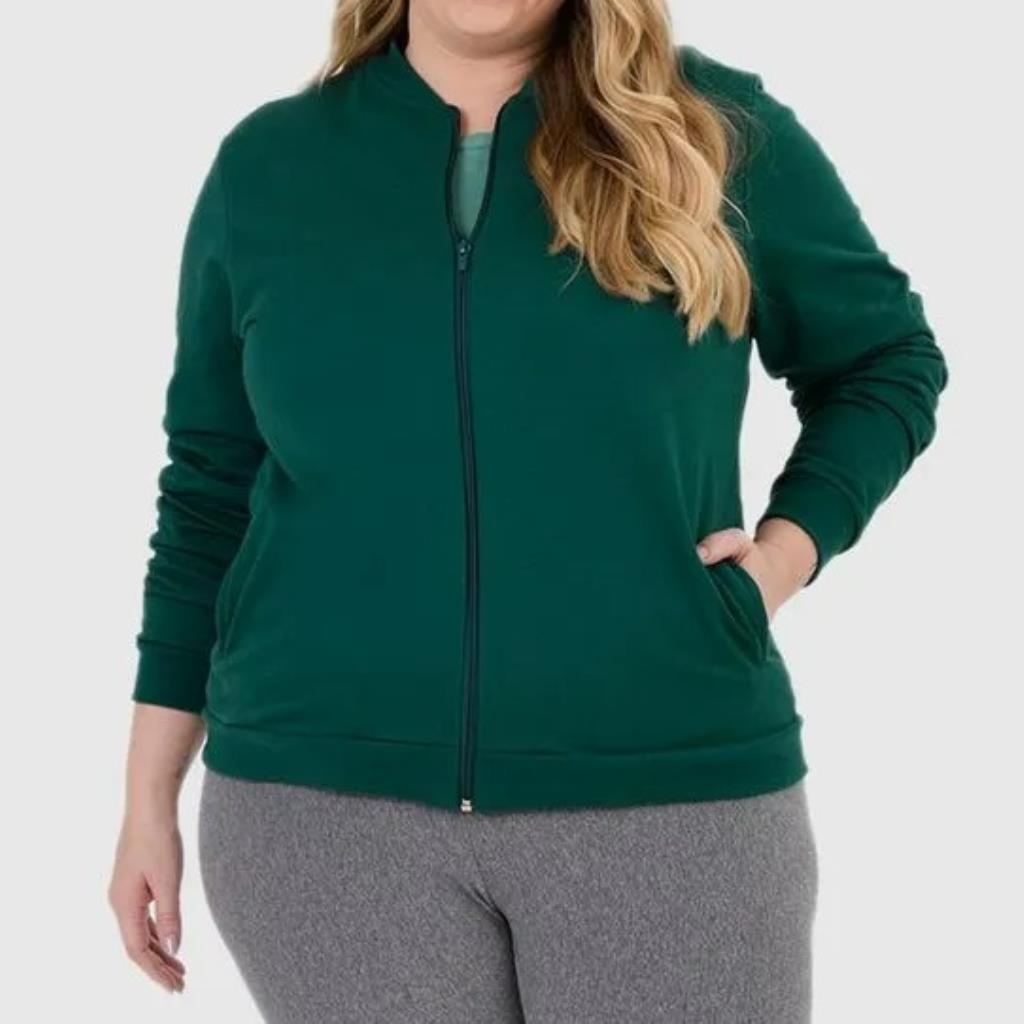 Jaqueta Fem Moletom Flanelado Verde Tam G3 Malwee