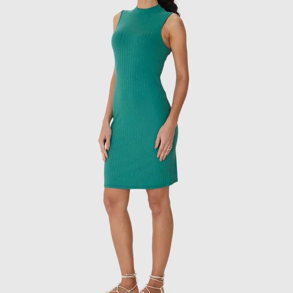 Vestido Gola Alta Canelado Viscose Verde Tam GG Malwee