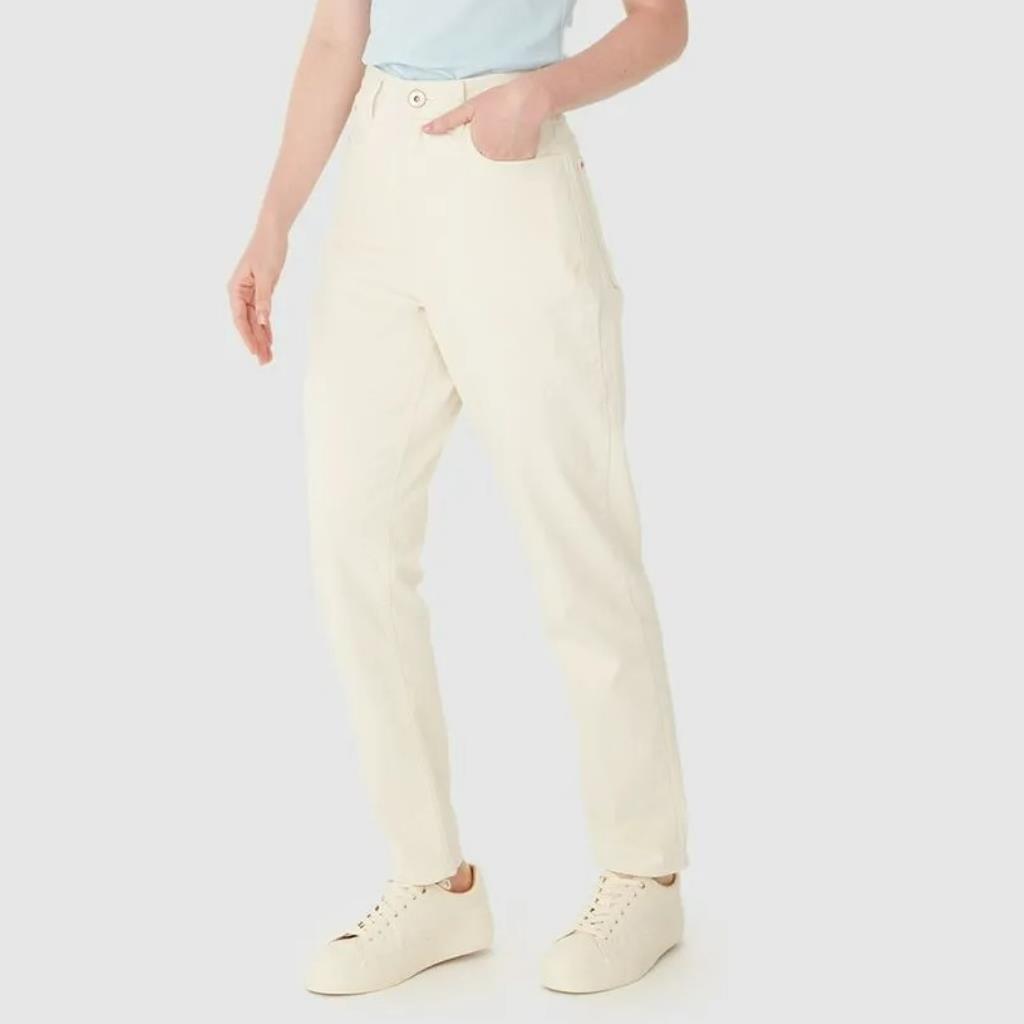 Calça Fem Mom Cintura Alta Em Sarja off Tam 44 Malwee